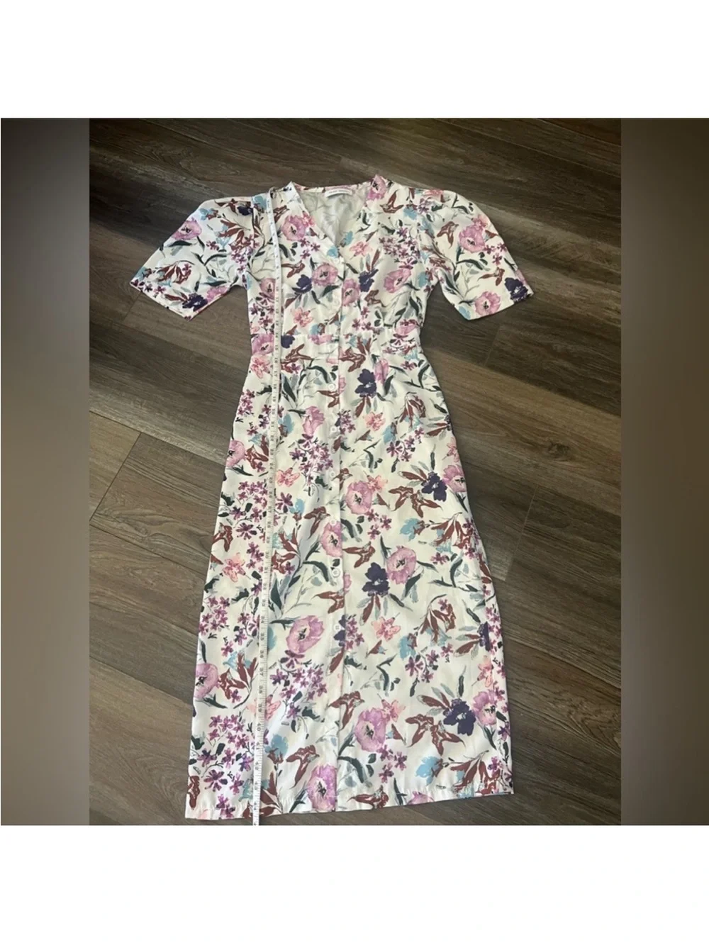 V-Neck Floral Midi Dress in Pink and White